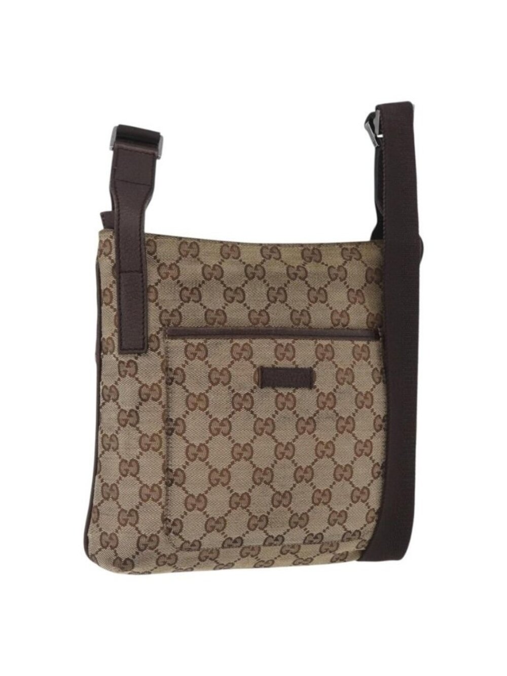 Authentic GUCCI GG Canvas Shoulder Bag Beige Silver 122793
